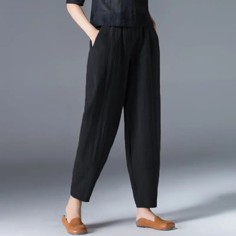 Pantalon bouffant en coton et chanvre pour femmes Mode