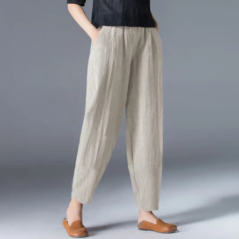 Pantalon bouffant en coton et chanvre pour femmes Mode