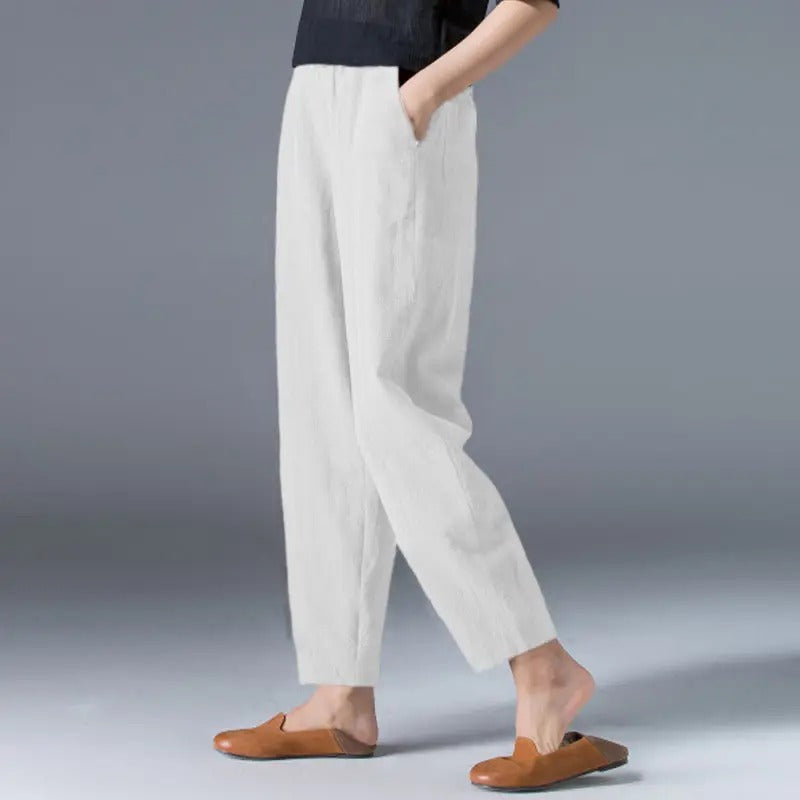 Pantalon bouffant en coton et chanvre pour femmes Mode