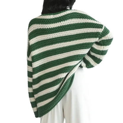 Confortable pullover à rayures surdimensionné de style coréen