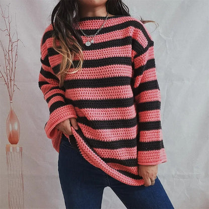 Confortable pullover à rayures surdimensionné de style coréen