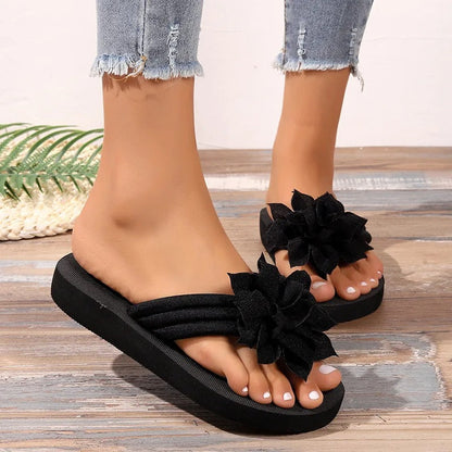 Sandales plates de plage florales pour femmes