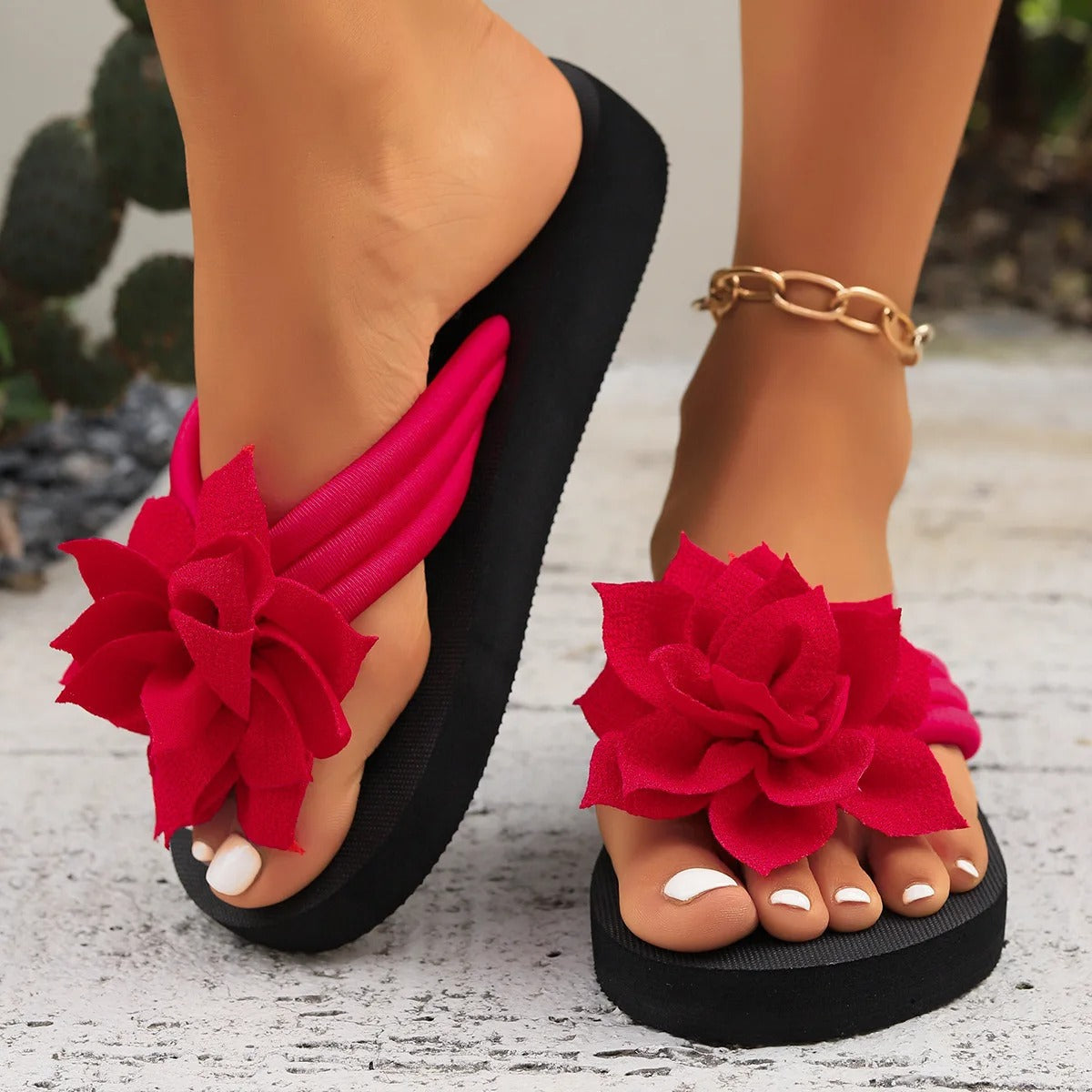 Sandales plates de plage florales pour femmes