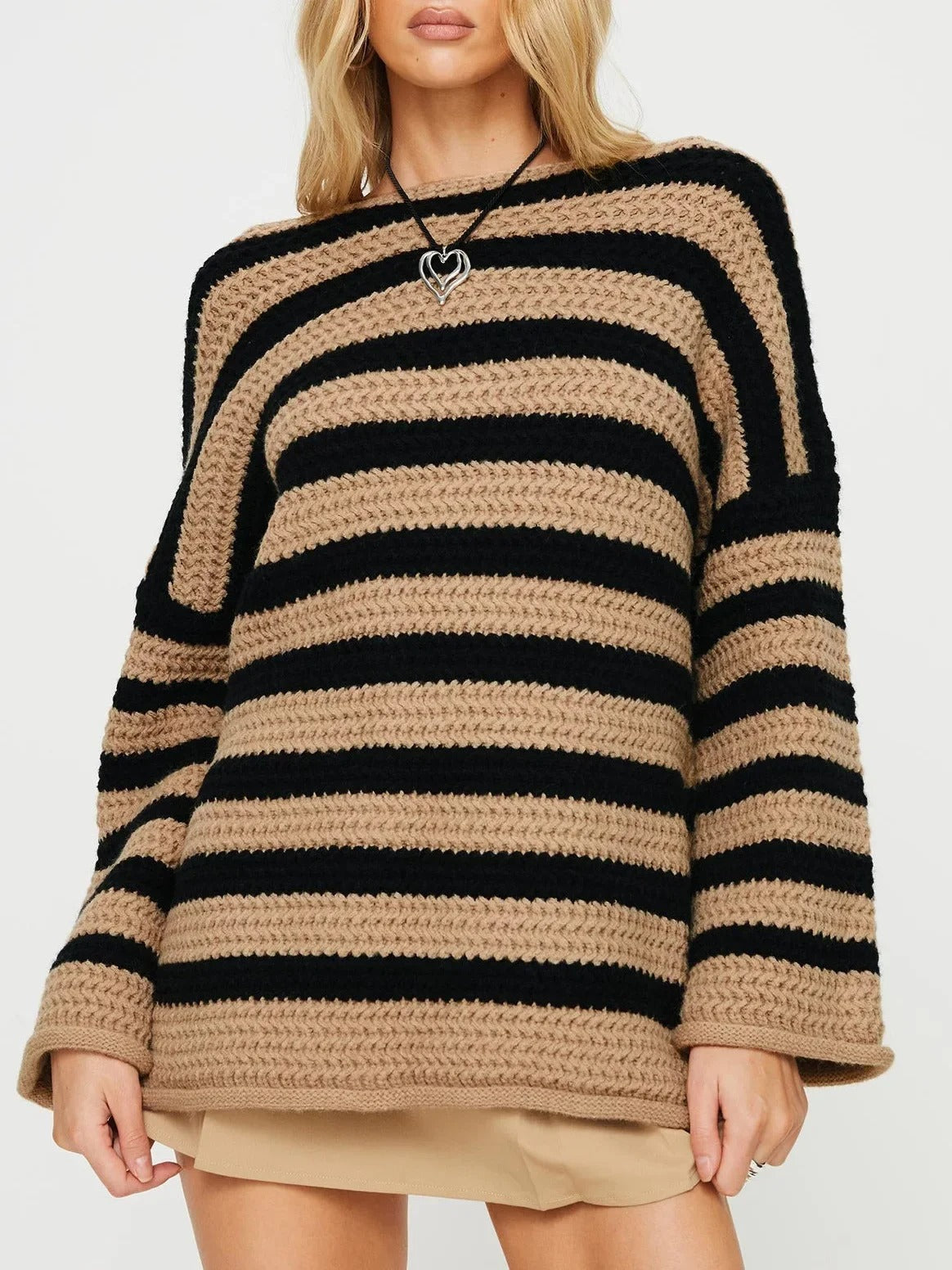 Confortable pullover à rayures surdimensionné de style coréen
