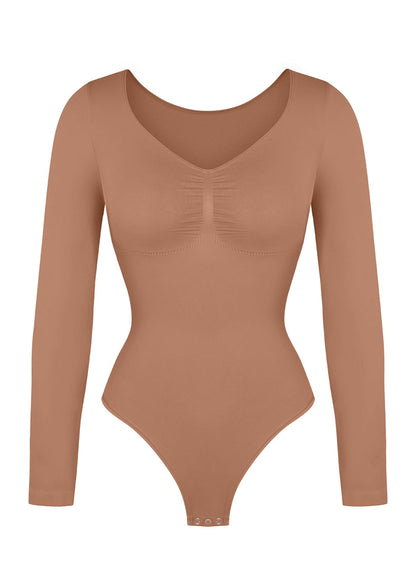 Marcella -  Naadloze Lange Mouw Body met String, Borstondersteuning & Buikcontrole