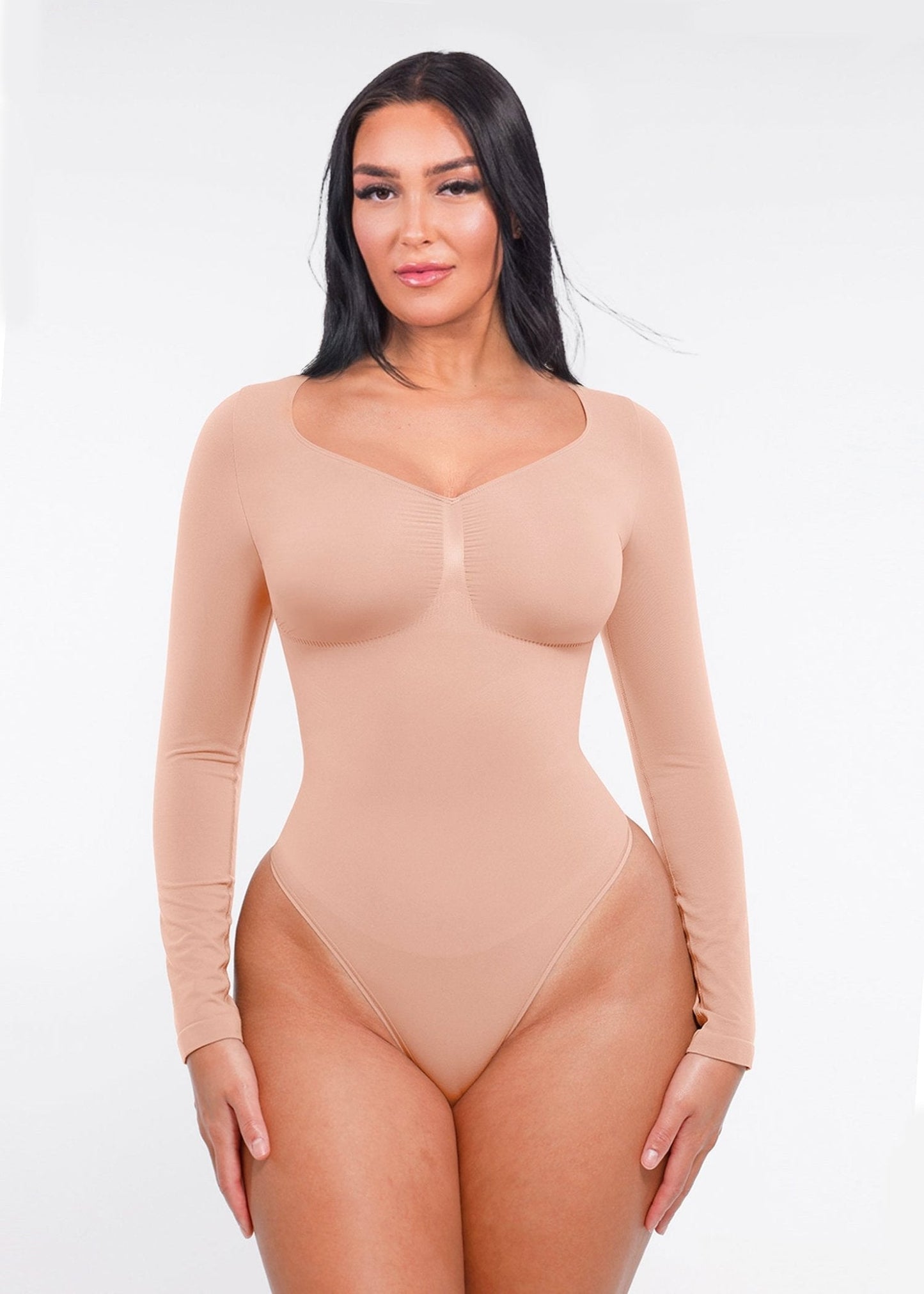 Marcella -  Naadloze Lange Mouw Body met String, Borstondersteuning & Buikcontrole