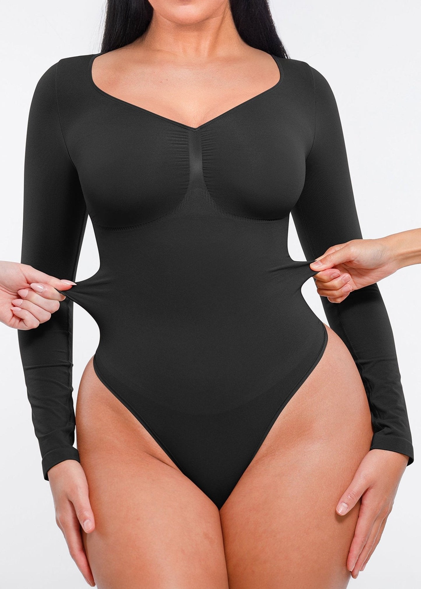 Marcella -  Naadloze Lange Mouw Body met String, Borstondersteuning & Buikcontrole
