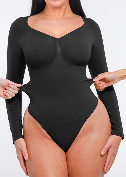 Marcella -  Naadloze Lange Mouw Body met String, Borstondersteuning & Buikcontrole