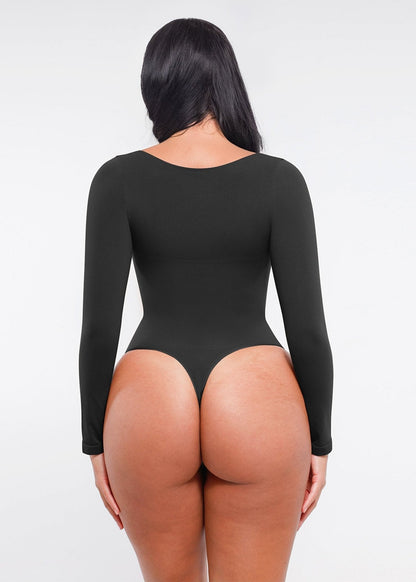 Marcella -  Naadloze Lange Mouw Body met String, Borstondersteuning & Buikcontrole