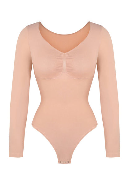 Marcella -  Naadloze Lange Mouw Body met String, Borstondersteuning & Buikcontrole
