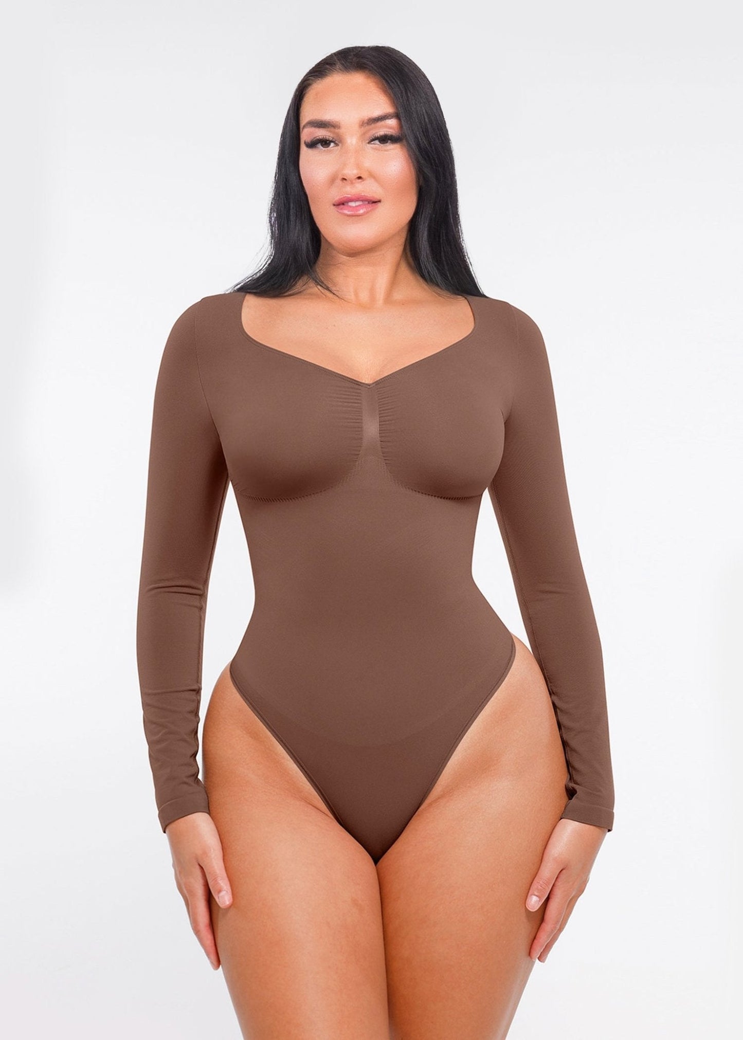 Marcella -  Naadloze Lange Mouw Body met String, Borstondersteuning & Buikcontrole