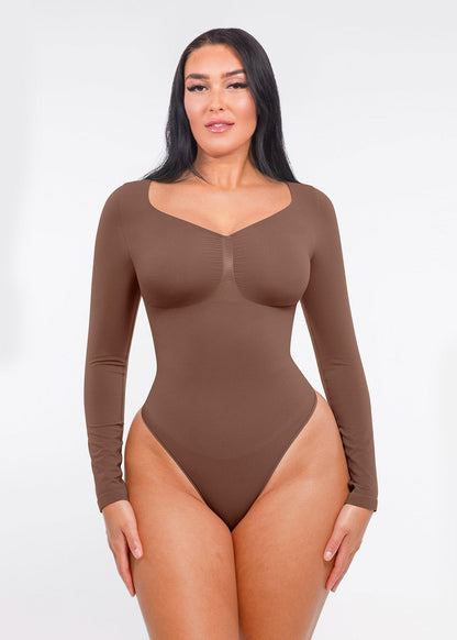 Marcella -  Naadloze Lange Mouw Body met String, Borstondersteuning & Buikcontrole