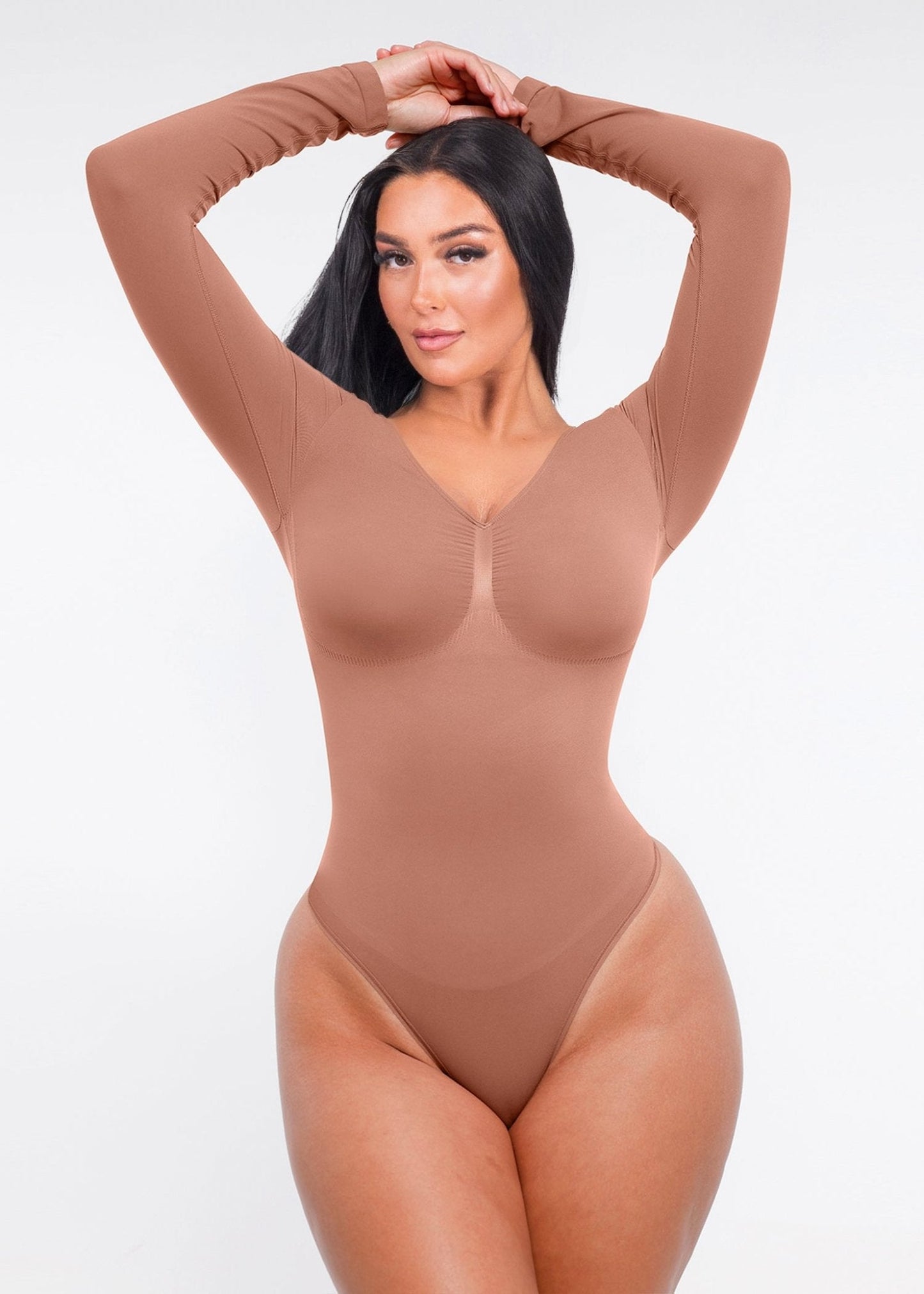 Marcella -  Naadloze Lange Mouw Body met String, Borstondersteuning & Buikcontrole