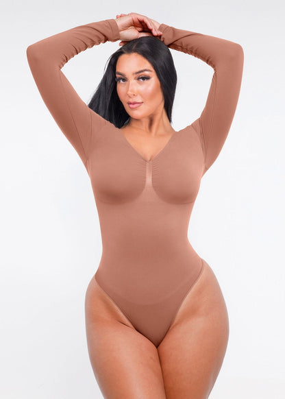 Marcella -  Naadloze Lange Mouw Body met String, Borstondersteuning & Buikcontrole
