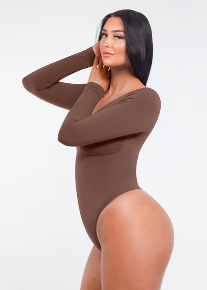 Marcella -  Naadloze Lange Mouw Body met String, Borstondersteuning & Buikcontrole