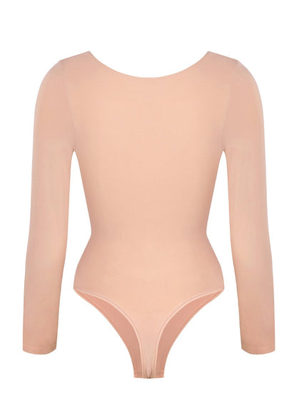 Marcella -  Naadloze Lange Mouw Body met String, Borstondersteuning & Buikcontrole