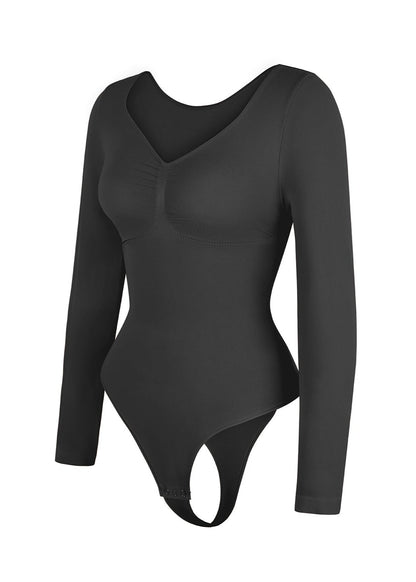 Marcella -  Naadloze Lange Mouw Body met String, Borstondersteuning & Buikcontrole