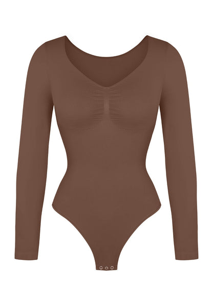 Marcella -  Naadloze Lange Mouw Body met String, Borstondersteuning & Buikcontrole