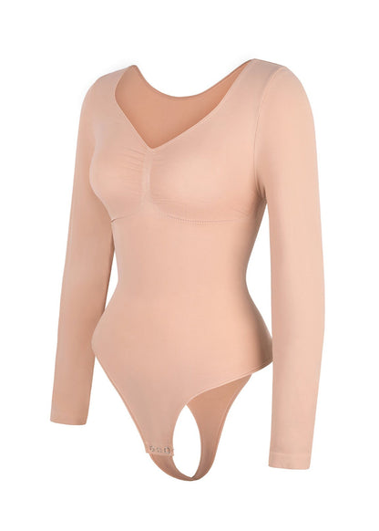 Marcella -  Naadloze Lange Mouw Body met String, Borstondersteuning & Buikcontrole