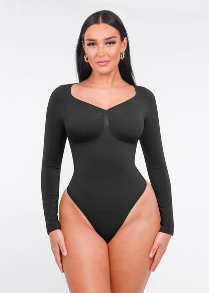 Marcella -  Naadloze Lange Mouw Body met String, Borstondersteuning & Buikcontrole