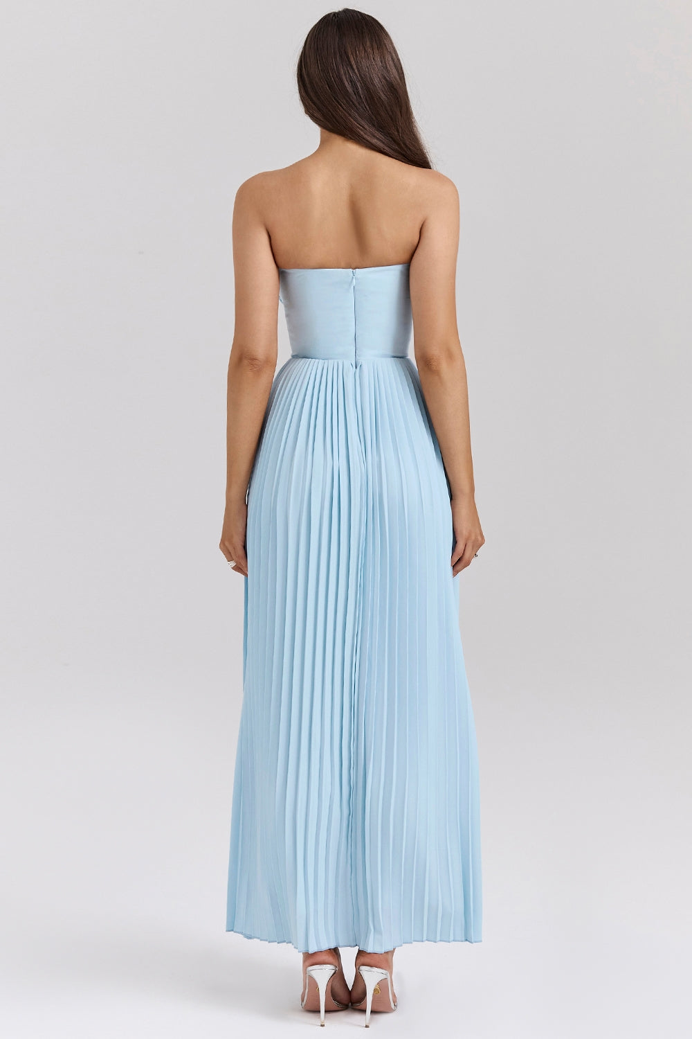 Robe Longue Plissée Sans Bretelles Fluide pour Femme