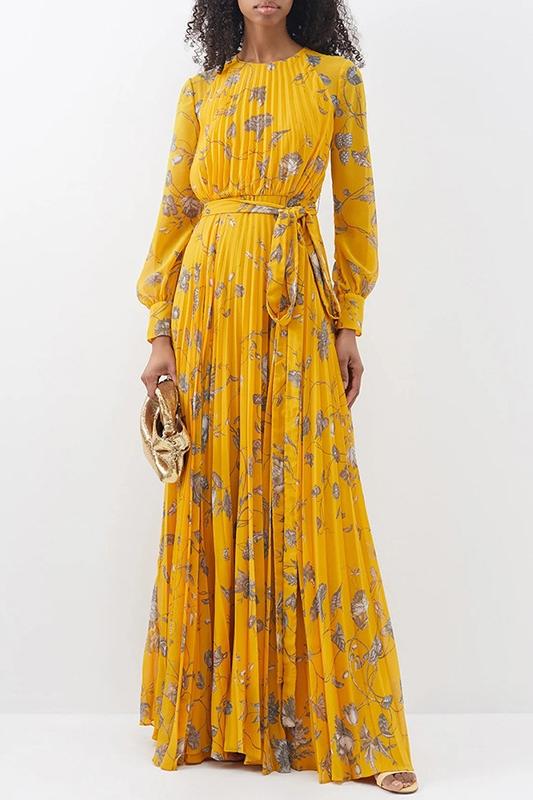 Pauline Laurent® | Robe maxi plissée en mousseline de soie