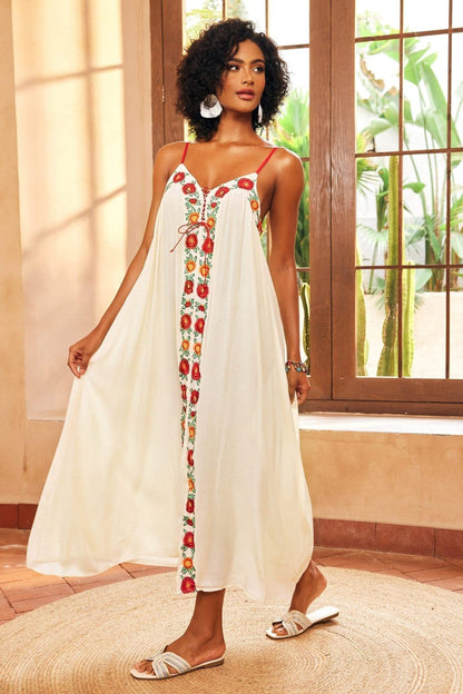 Pauline Laurent® | Robe longue à décolleté en V et broderie florale