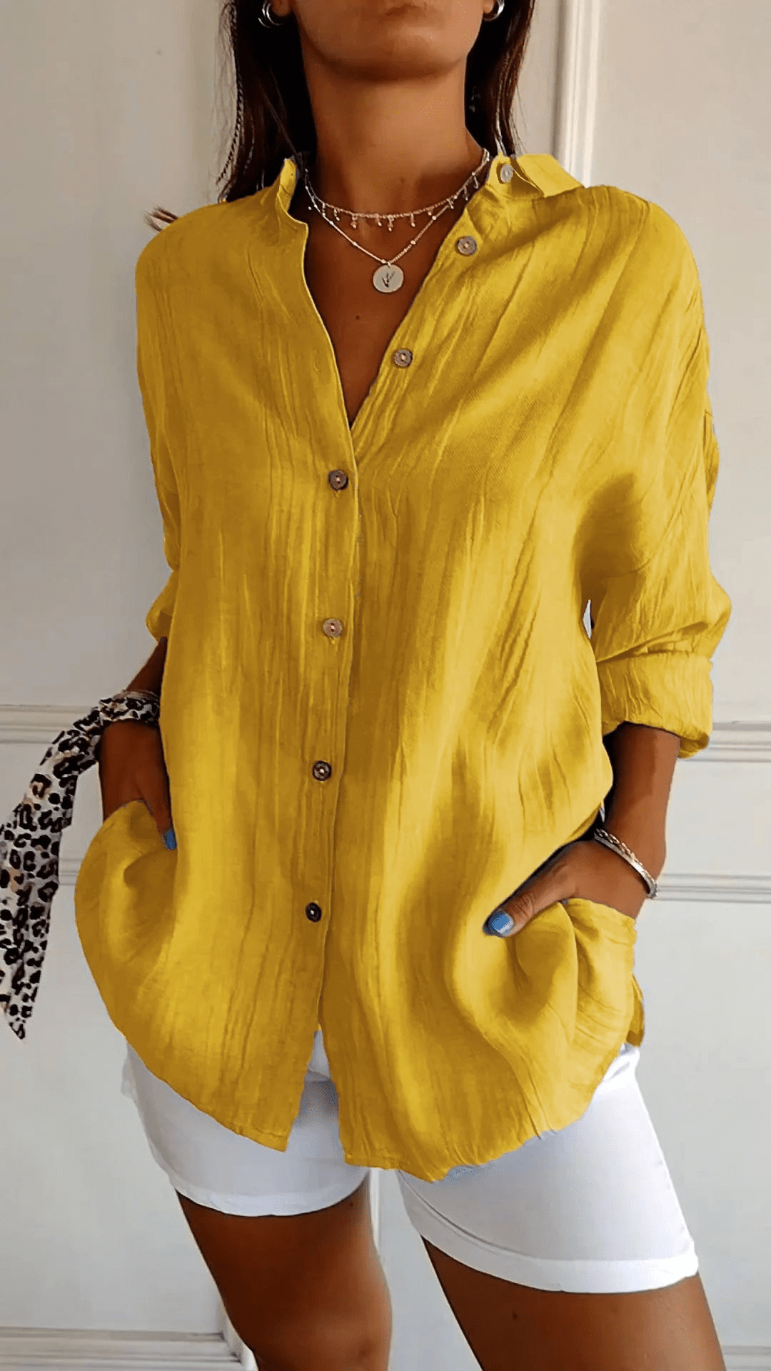 Blouse Longue à Manches Boutonnées Ample Femme