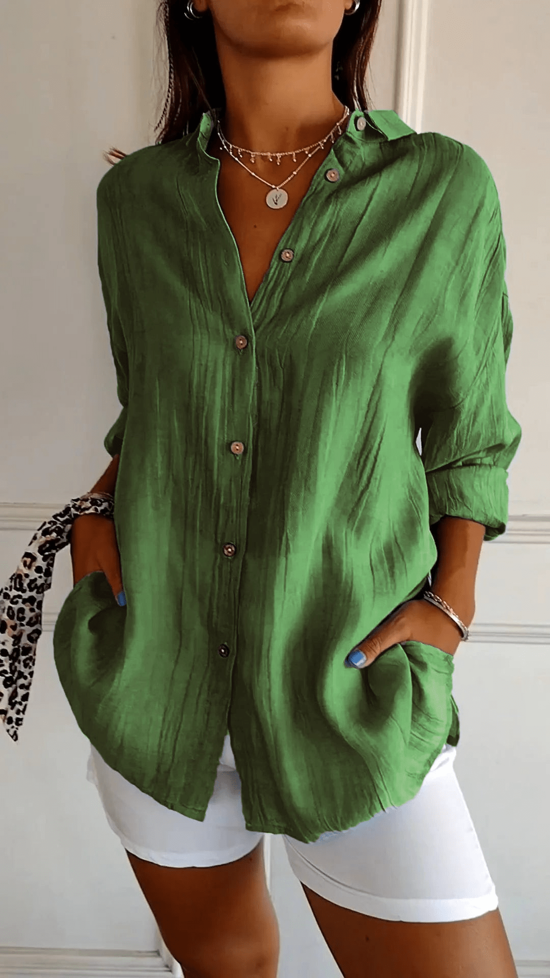 Blouse Longue à Manches Boutonnées Ample Femme