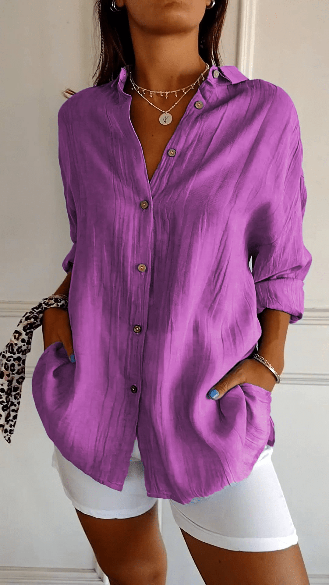 Blouse Longue à Manches Boutonnées Ample Femme