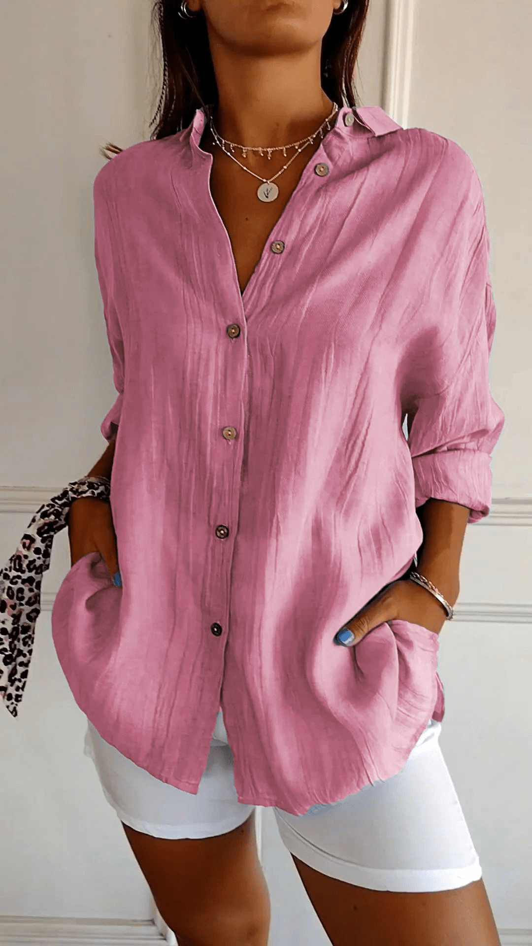 Blouse Longue à Manches Boutonnées Ample Femme