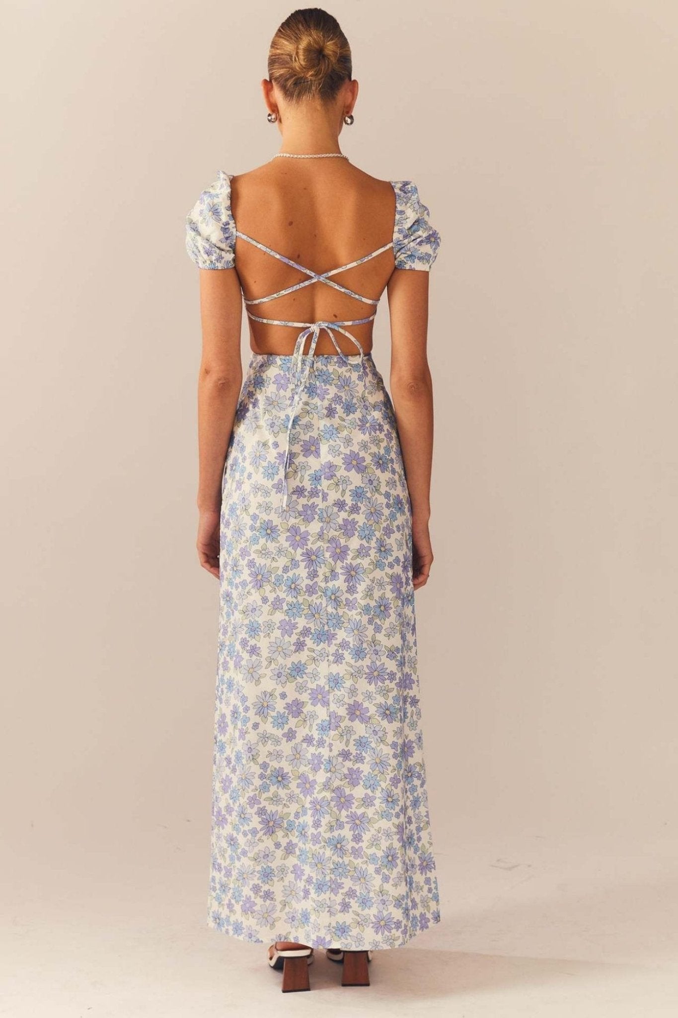 Pauline Laurent® | Robe maxi dos nu imprimée