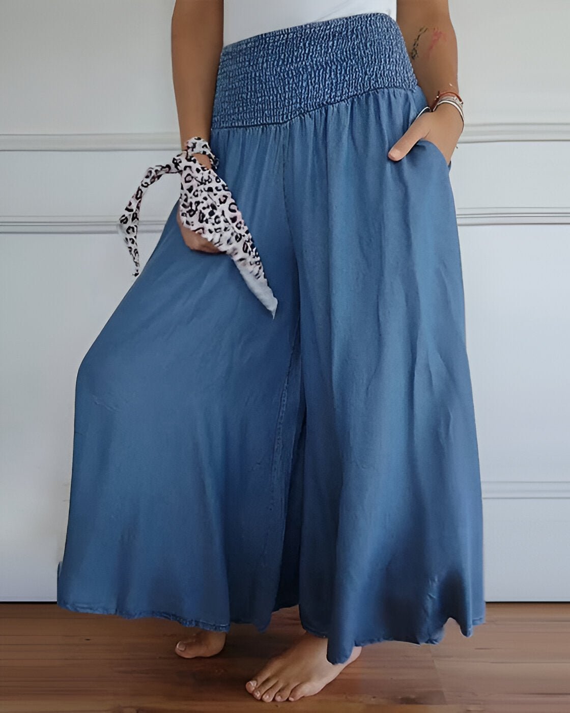 Pantalon large pour femme avec taille élastique