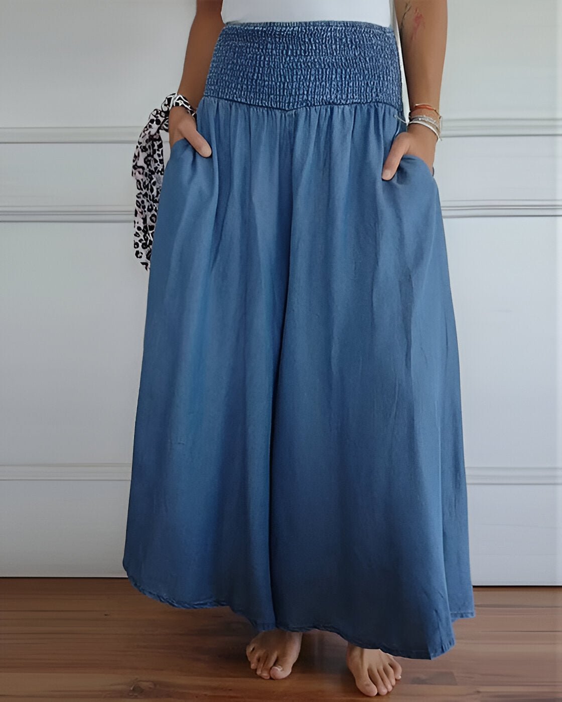 Pantalon large pour femme avec taille élastique