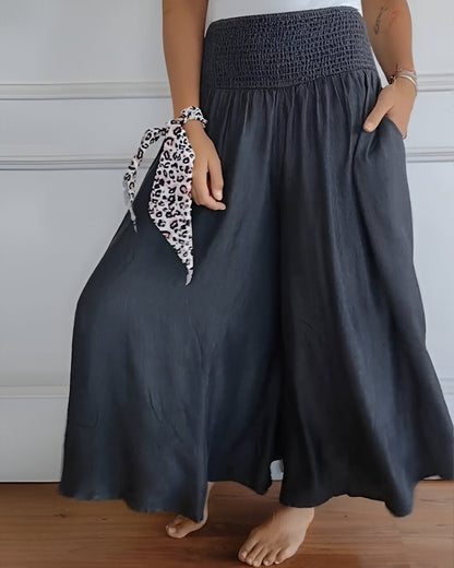 Pantalon large pour femme avec taille élastique