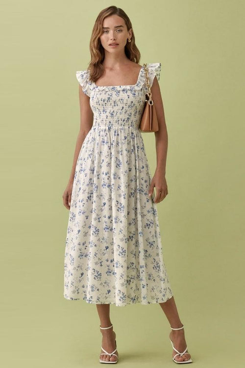 Pauline Laurent® | Robe midi imprimée avec fronces