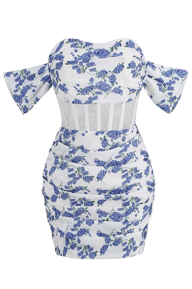 Pauline Laurent® | robe corsetée imprimée sur les épaules