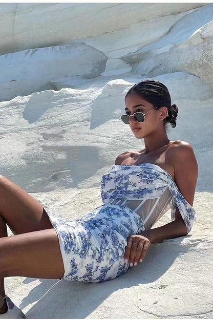 Pauline Laurent® | robe corsetée imprimée sur les épaules