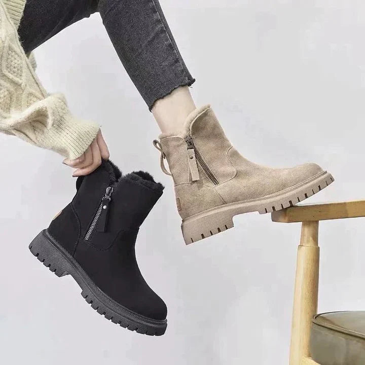 Bottes chevilles chics effet daim avec doublure en fourrure confortable