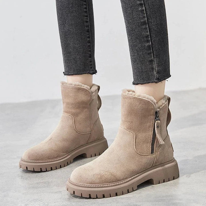 Bottes Cheville Chic Effet Daim avec Doublure en Fourrure Douillette