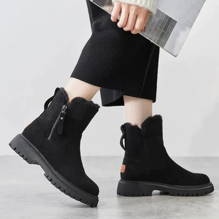 Bottes Cheville Chic Effet Daim avec Doublure en Fourrure Douillette