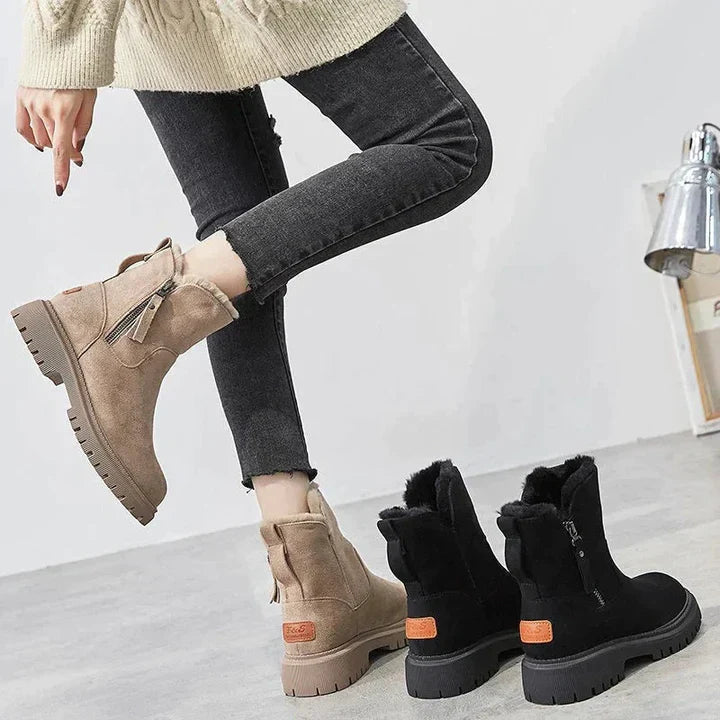 Bottes Cheville Chic Effet Daim avec Doublure en Fourrure Douillette