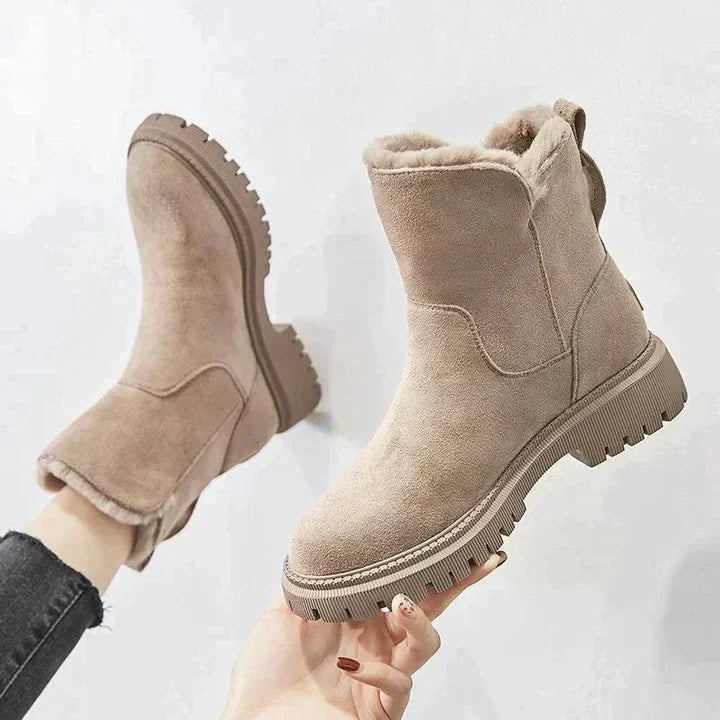 Bottes chevilles chics effet daim avec doublure en fourrure confortable