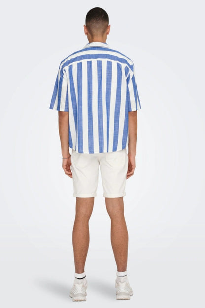 Chemise ONSTES RLX CTN SLUB STRIPE SS SHIRT Bleue
