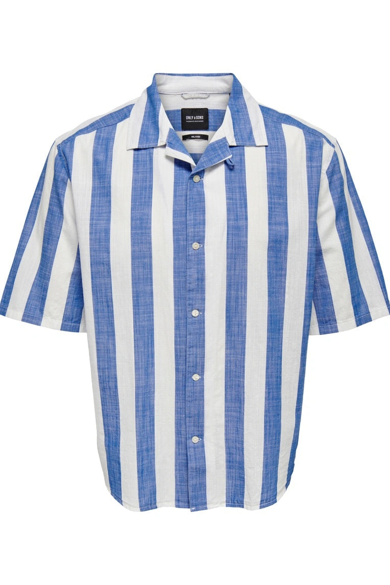 Chemise ONSTES RLX CTN SLUB STRIPE SS SHIRT Bleue