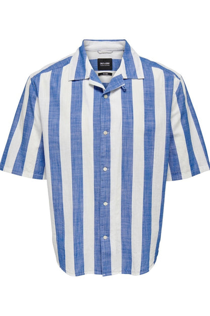 Chemise ONSTES RLX CTN SLUB STRIPE SS SHIRT Bleue