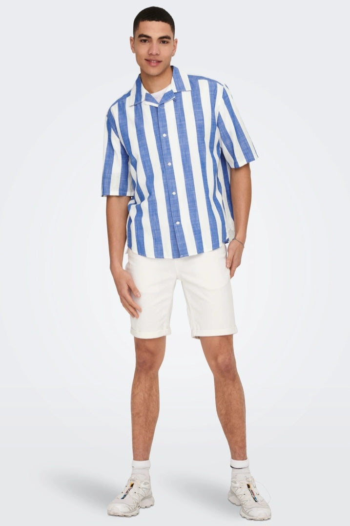 Chemise ONSTES RLX CTN SLUB STRIPE SS SHIRT Bleue
