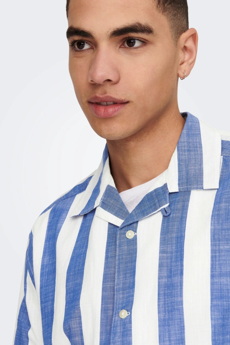 Chemise ONSTES RLX CTN SLUB STRIPE SS SHIRT Bleue