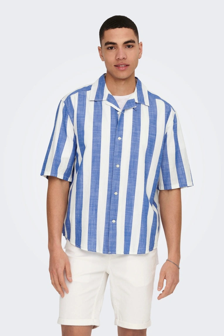 Chemise ONSTES RLX CTN SLUB STRIPE SS SHIRT Bleue
