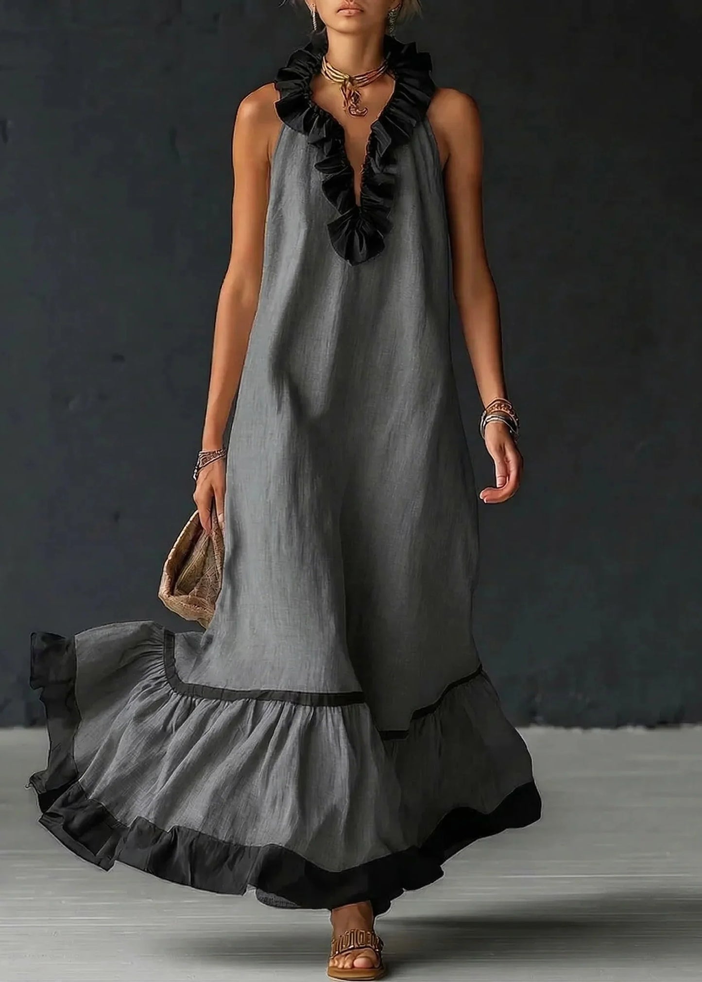 Séréna | Robe Longue Fluide à Volants Chic